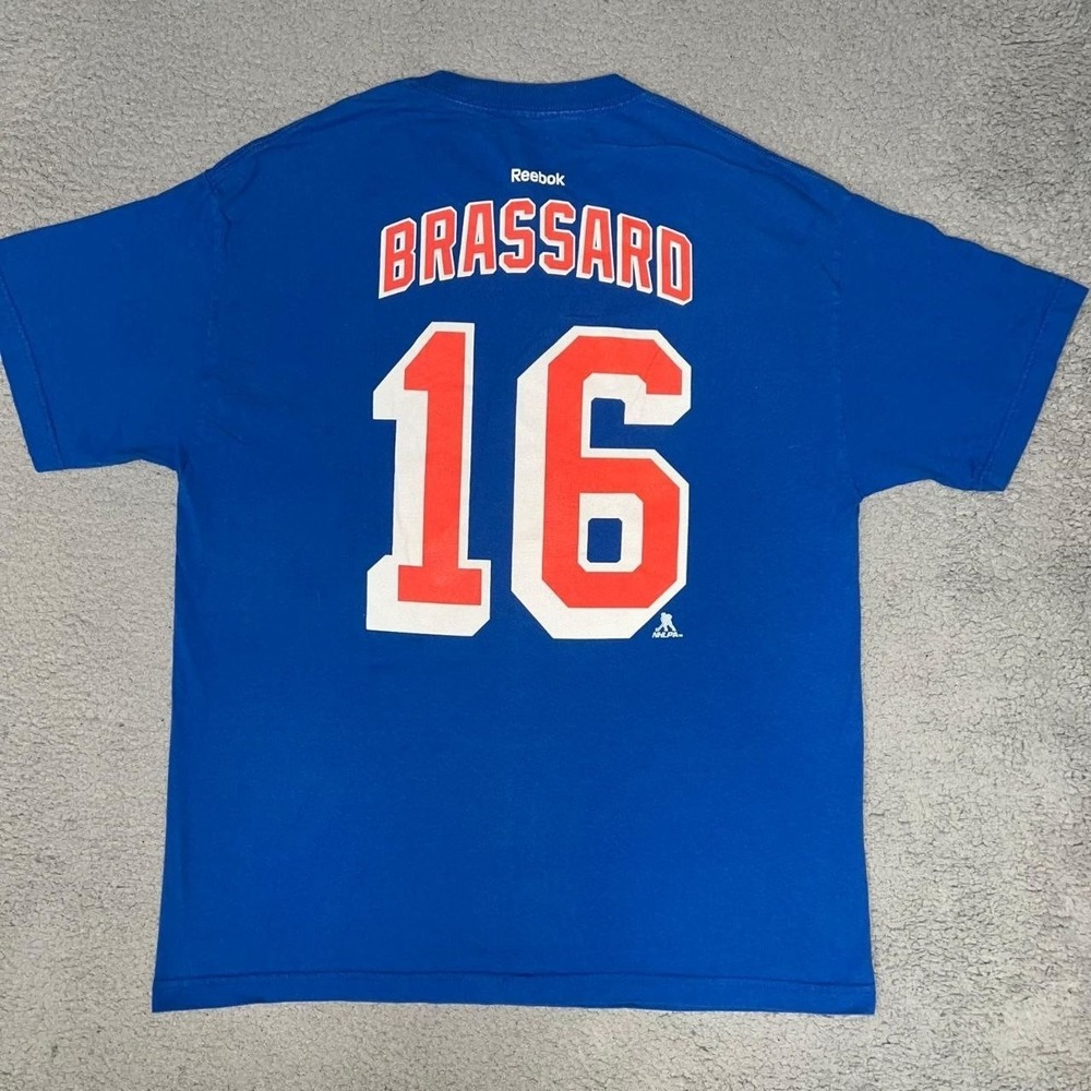 Reebok New York Rangers Derick Brassard T Shirt Men's Sz XL Blue #16 2-Sided Tee